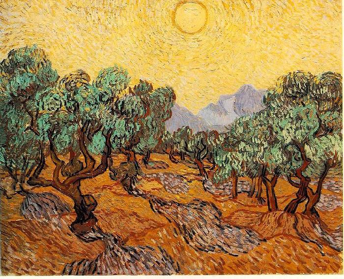 Vincent Van Gogh Olive Trees with Yellow Sky and Sun Spain oil painting art